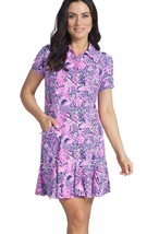 NWT Ladies IBKUL KRISTA Hot Pink Short Sleeve Godet Golf Polo Dress - S - £63.06 GBP