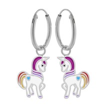 Unicorn 925 Silver Hoop Earrings - £13.48 GBP