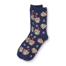 Holiday Novelty Crew Socks Women&#39;s Shoe Size 4-10 Navy Cats With Hats 1 Pair NEW - £6.91 GBP