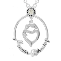 Moms Blessing with Figurine Pendant Necklace White Gold - $14.19