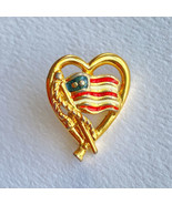 Avon Heart American Flag Gold Tone Lapel Pin Hat Lanyard Pinback 1” - $14.95