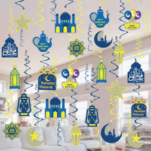 Ramadan Mubarak Decorations Hanging Swirls - 36 Pcs Eid Mubarak Ceiling Foil Swi - £10.66 GBP