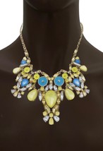 Turkish Style Simulated Yellow Opal Blue Enamel Statement Bib Casual Necklace - $20.90