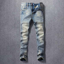 Retro Fashion Men&#39;s Jeans Made Old Washed Slightly Elastic - £35.26 GBP