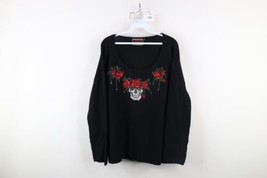 Vintage Y2K Goth Gothic Streetwear Womens XL Skull Flower Knit Sweater B... - £39.84 GBP