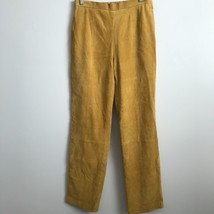 Terry Lewis Leather Pants 8 Yellow Suede Trousers High Rise Satin Lined ... - $55.64