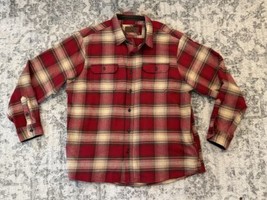 Orvis Heavy Flannel Shirt Mens 2XL Pockets Red Beige Plaid Shacket Hunting Cabin - £20.89 GBP