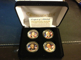2008 USA MINT COLORIZED PRESIDENTIAL $1 DOLLAR 4 COINS SET WITH BOX Cert... - $21.87