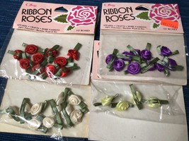 Offray Ribbon Boutique Accessories Roses Flowers Lot of 34 Cream Red Pur... - $10.65