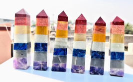 Large Seven Chakra Wand, 7 Chakra Crystal Point Crystal Obelisk  4-5inches - £15.41 GBP