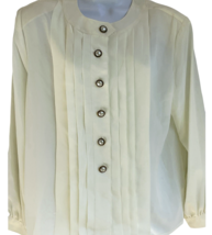 Vintage Pearl Button Down Pleated Blouse Cream 80s Classic Silhouette Sz. 14P image 8