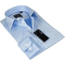 Men's Shirt Christopher Lena PROPER 100% Cotton Wrinkle Free p720ttsr Blue Slim image 2