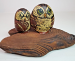 Handpainted Owl Pet Rocks on Wood Figurine Signed by Artist Vintage 1970... - $26.68