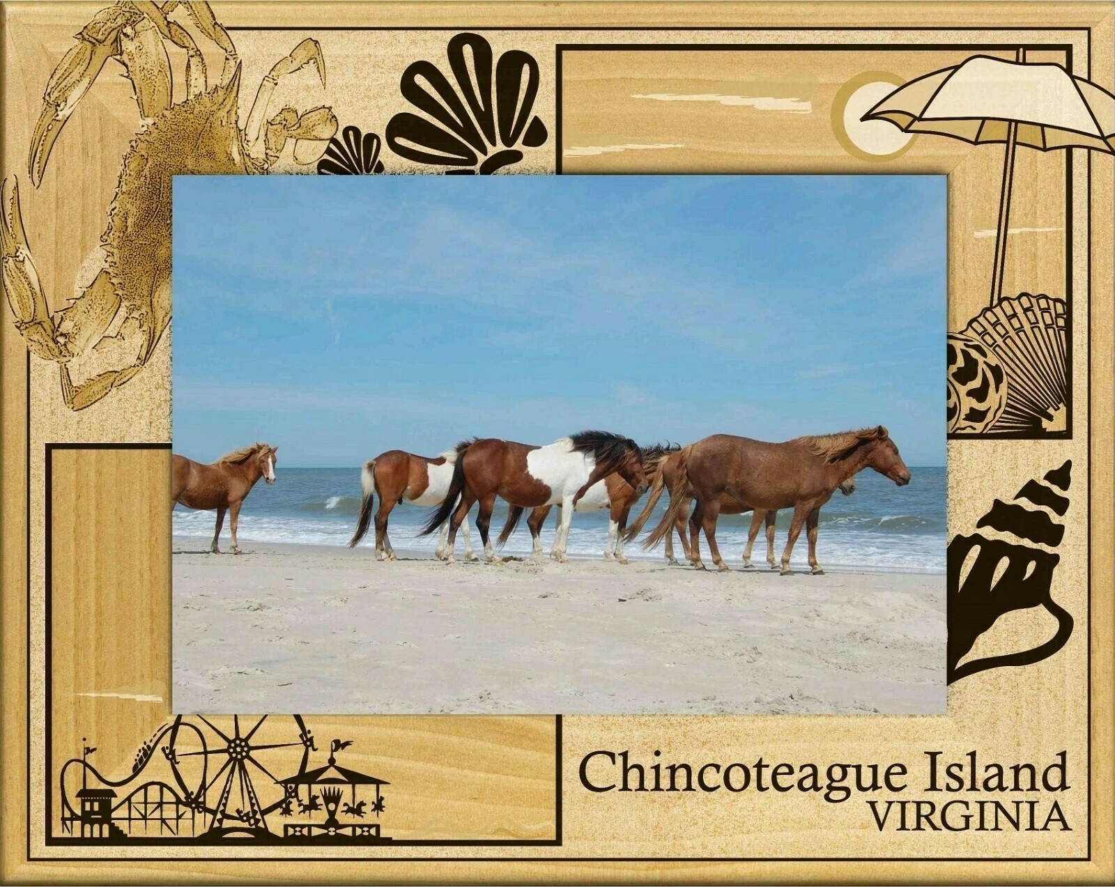 Chincoteague Island Virginia Laser Engraved Wood Picture Frame Landscape... - $25.99