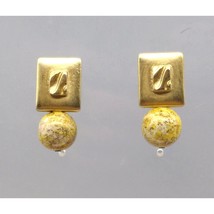 Chic Elegance Gold Tone Earrings, Vintage Gold Tone with Art Glass Bead Drop - £30.43 GBP