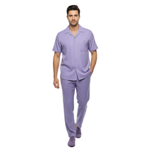Men 2pc Walking Leisure Suit Short Sleeves By DREAMS 256-29 Solid Lavender image 7