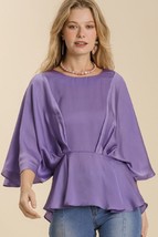 New UMGEE S M Purple Haze Washed Satin Kimono Sleeve Art Deco Top Peplum... - £24.34 GBP