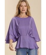 New UMGEE S M Purple Haze Washed Satin Kimono Sleeve Art Deco Top Peplum... - £24.45 GBP