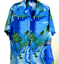 Vintage Kole Kole Hawaiian Shirt X-Large Button Front Blue Made in Hawaii Palms - £13.27 GBP