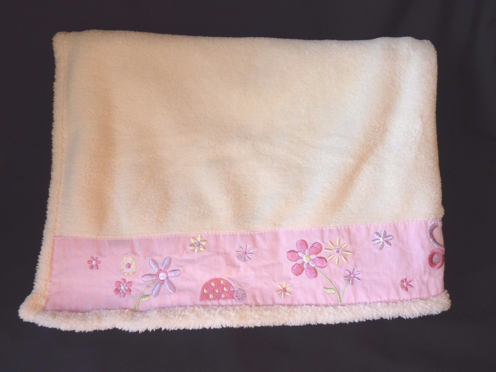 Small Wonders Cream Beige Butterfly Flowers Ladybug Baby Blanket Embroidered - $39.15