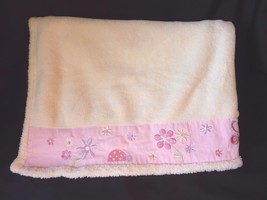 Small Wonders Cream Beige Butterfly Flowers Ladybug Baby Blanket Embroidered - £30.93 GBP