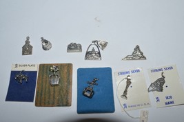 10 Vintage Sterling Silver Charms For Bracelet Some On Cards, Nice Conditions - £38.89 GBP