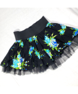 Benbasset Skater Skirt Y2K M Vtg Circle Black Aqua Floral Netting Elasti... - $29.65