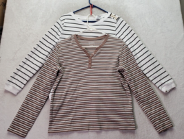 Lots Of Two Hasting &amp; Smith Shirt Women&#39;s Large Brown White Stripped Long Sleeve - £14.62 GBP