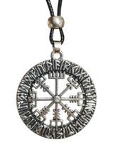Vegvisir Necklace Rune Pendant Magical Stave Compass Icelandic Beaded Corded - $8.75