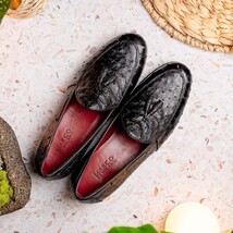 Aubiere Genuine Ostrich Quill Tassel Loafers Black image 13