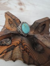 Vintage Sterling Silver Genuine Blue Turquoise Gemstone Sz 8 Ring 925 CFJ Thai - £59.31 GBP