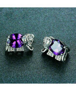 4.20Ct Oval Cut Amethyst Solitaire Elephant Stud Earrings 14K White Gold... - $100.23