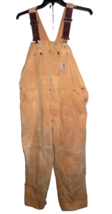 Vintage Carhartt Duck Bib Overalls Men&#39;s 44 x 30 (42 x 27 1/4) Brown Double Knee - £52.62 GBP