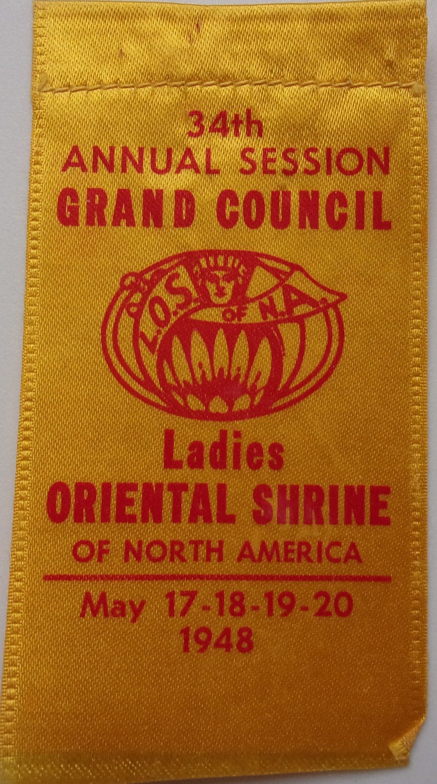 Vintage Ladies Oriental Shrine 34th Annual Session Grand Council Ribbon ... - $1.99