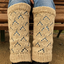 Alpaca Leg Warmers - Women&#39;s Soft Warm Hand Knit Beige Wool Leggings - £35.87 GBP