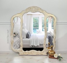 Vintage French Provincial White Gold Triple Mirror Bedroom - £379.69 GBP