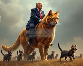 President Donald Trump Riding A Giant Cat Protecting The Kittens 8X10 Ai Photo - £8.50 GBP