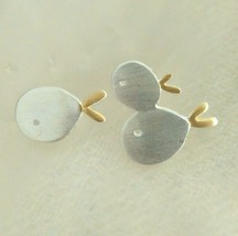 fish studs earrings s925 sterling silver two tone lovely gift for girls friends - £8.69 GBP