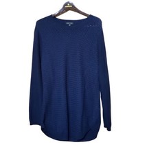 Lety &amp; Me Womens 1X Dark Navy Blue Basketweave Sweater Brown Elbow Patches - £12.55 GBP