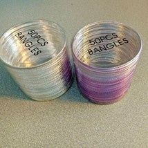 100 Silvertone &amp; Purpletone metal thin skiny bangles bracelet shiny 2 5/8&quot; width - £2.38 GBP