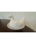 Vintage Atlantic Mold White Nesting Hen Ceramic Candy Dish READ - $266.09 MXN