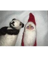 Felted Wool panda and  Santa Claus Christmas Figurine 7” Tall - $26.47 CAD