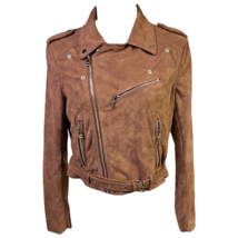 Lulus Womens Moto Jacket Brown Faux Leather Suede Short Cropped Collar B... - £27.69 GBP