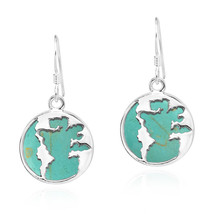 Traveler World Map Mother Earth Green Turquoise Sterling Silver Dangle Earrings - £17.87 GBP