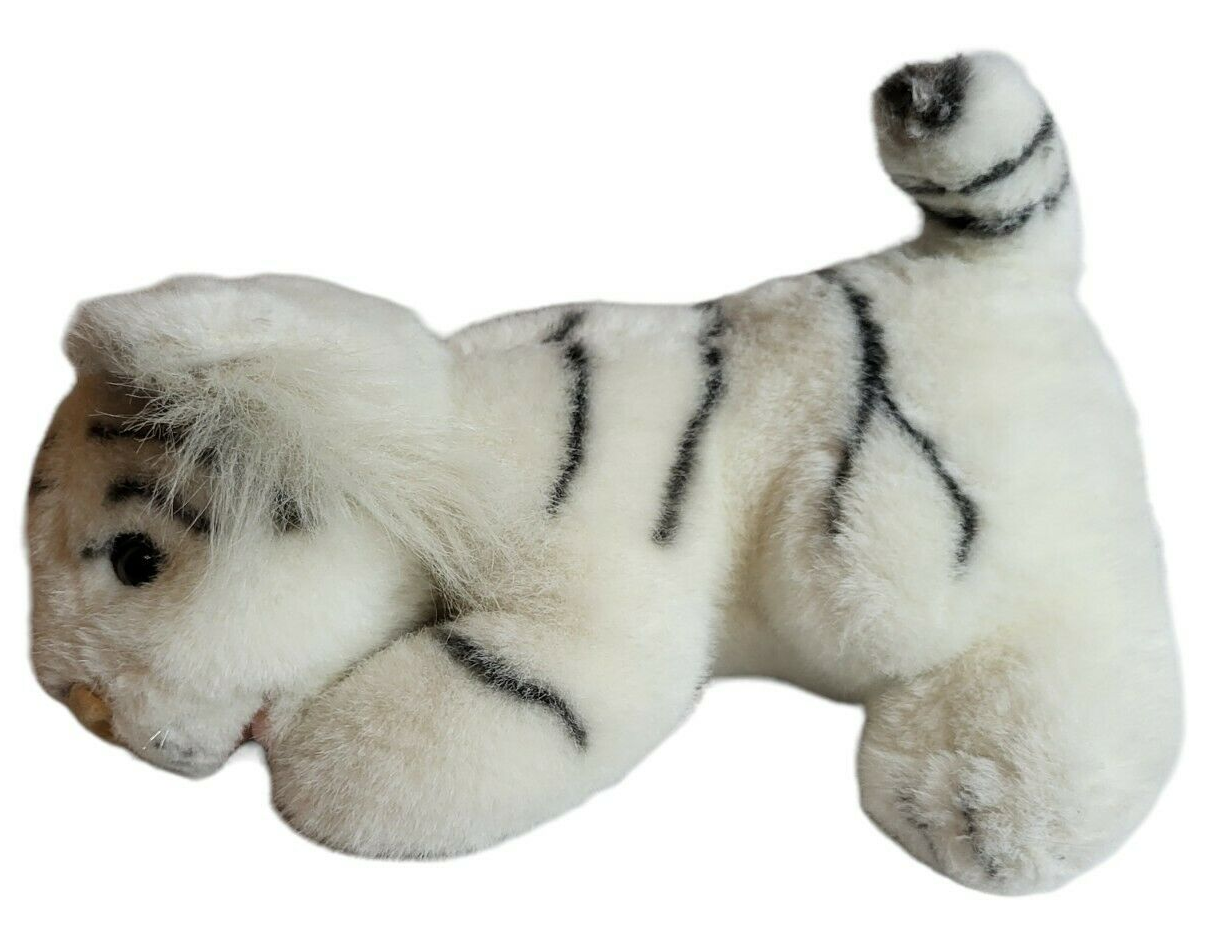 Fine Toy Large White Tiger Striped Lying down Plush Stuffed Animal Toy Vintage - $9.60