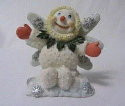 Ganz Snowman Angel Sittin On Snow Pile Silver Snowflakes 4-1/4&quot; High Figurine - £6.92 GBP