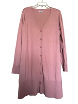 Denim &amp; Company Womens Sweater Pink 1X Cardigan Ribbed Knit V Neck Long Sleeve - $23.75