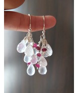 Natural Rose Quartz Drops and Rubellite Beads Silver Earrings - $135.10 CAD