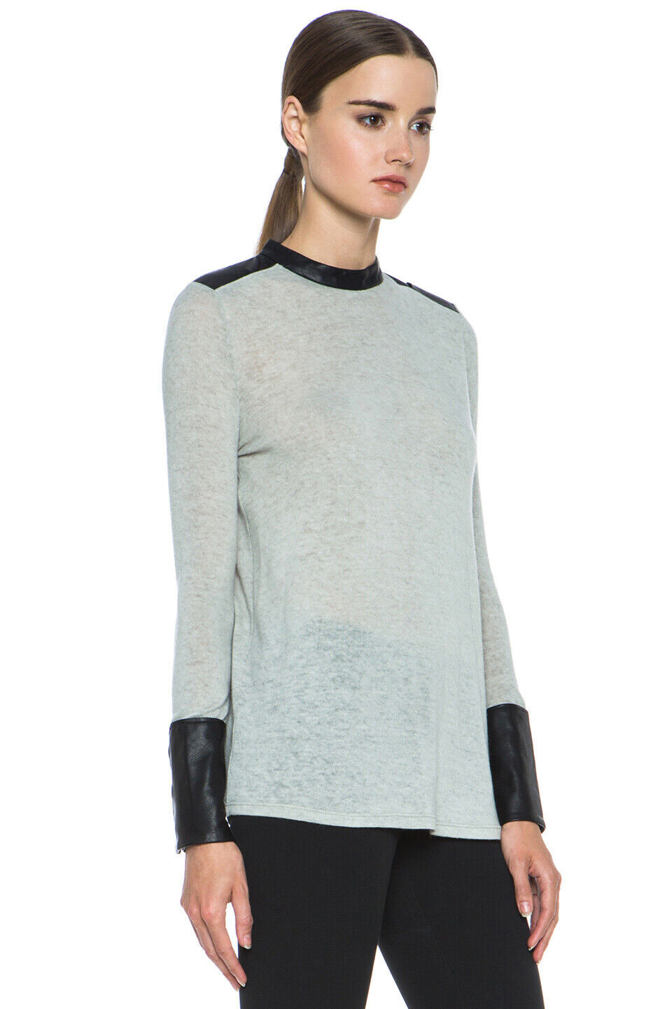 Primary image for NWT $480 Helmut Lang Black "Angora Cozy" Sweater Mute Black Leather Trim sz P XS
