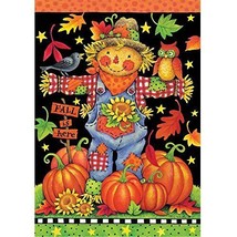 Scarecrow and Pumpkins - Fall Garden Size, 12 Inch X 18 Inch Decorative Flag - £21.89 GBP